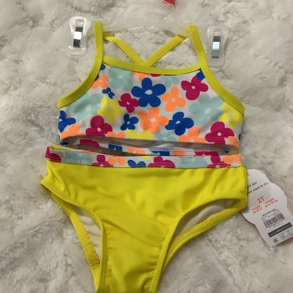 Toddler Girls Yellow Floral 2 Piece Swim Suit Size 2T NWT
